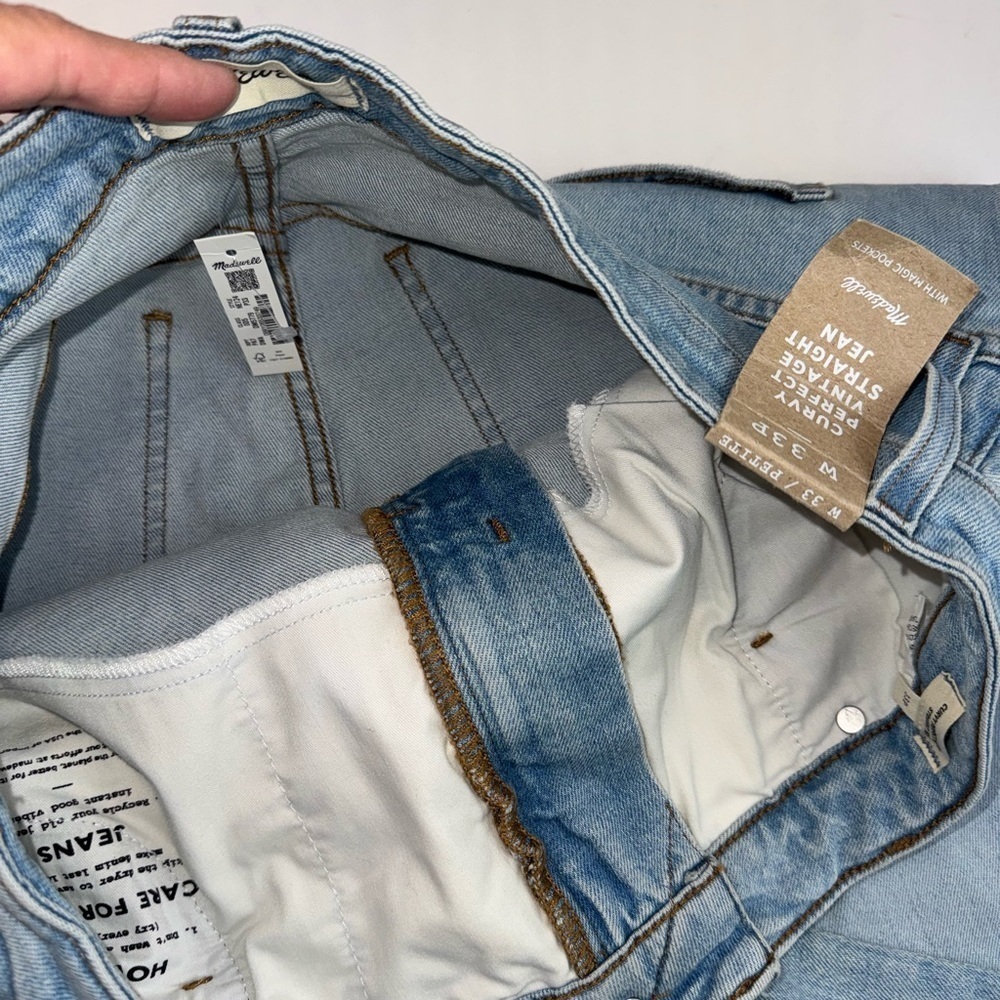 NWT Madewell Curvy Perfect Vintage Straight Jean Danby Wash: Knee-Rip Size 33P - Picture 10 of 17